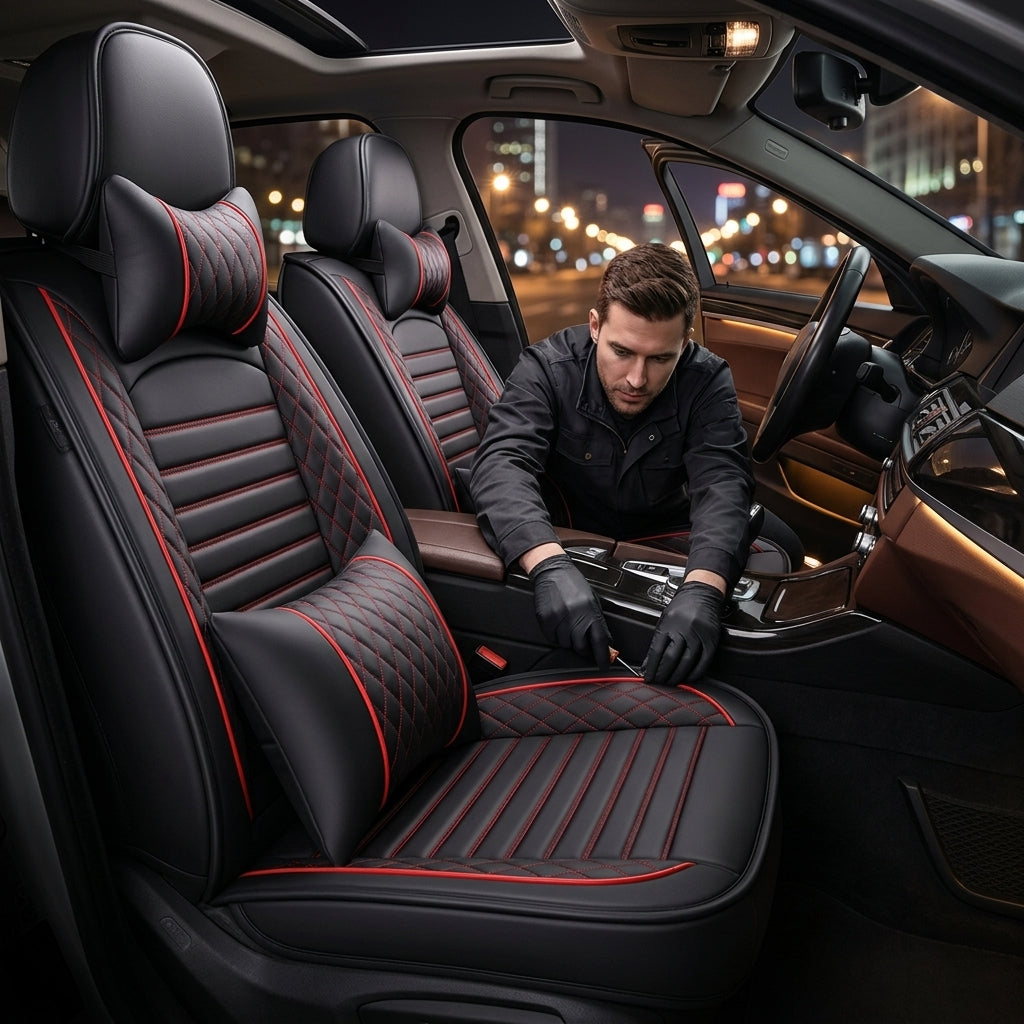 New all-season universal cartoon car seat cushion wholesale, premium feel, full leather, full coverage for small passenger car seat cushions - Lifestyle Night