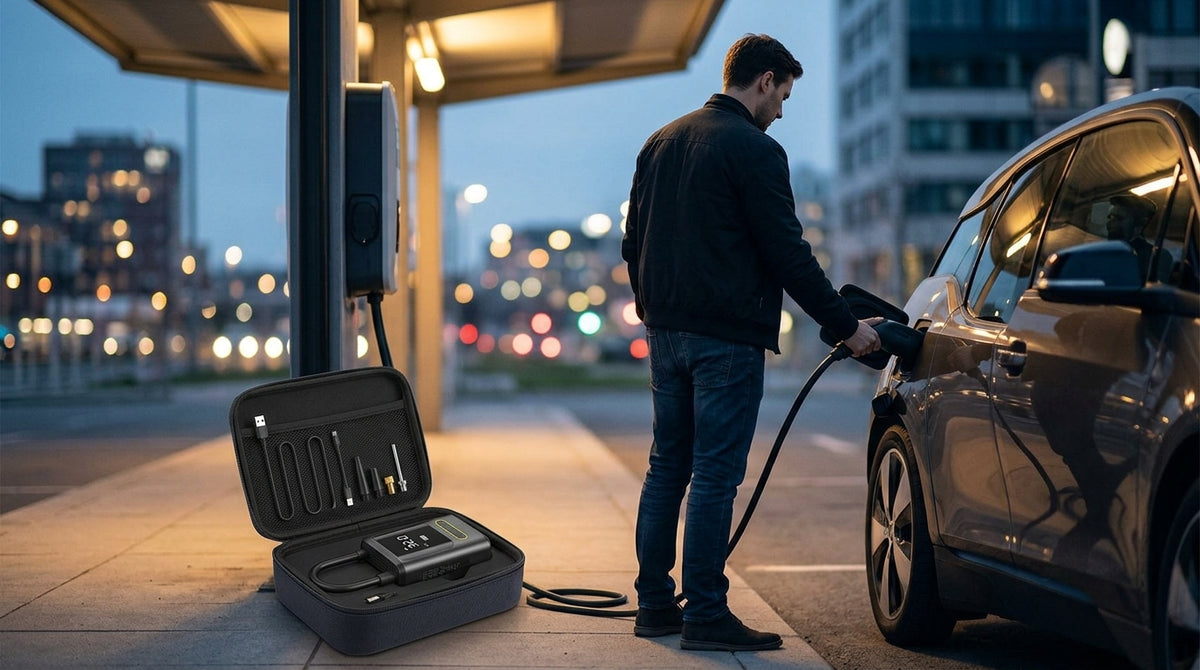 Mini portable car inflator pump bicycle electric tire pump air pump handheld wireless charging digital display - Lifestyle Night