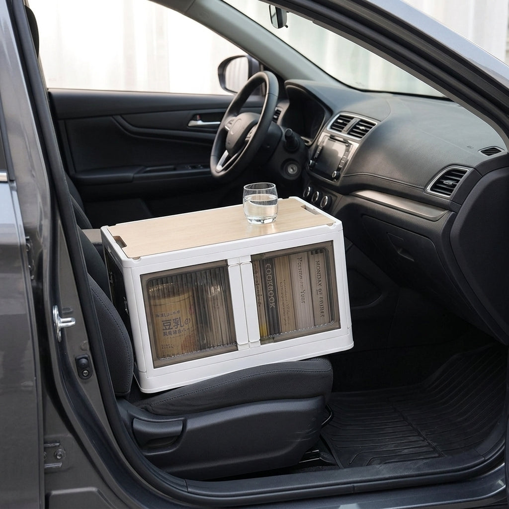Outdoor camping and picnic folding storage box Car storage wooden cover car trunk multi-functional sorting box - Interior Placement