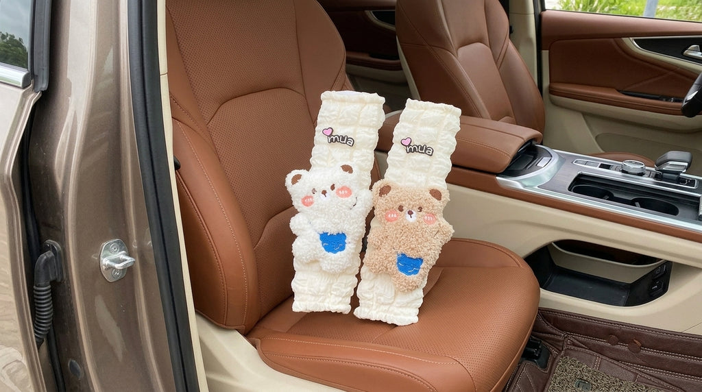 Car seat belt shoulder pads, creative cute children's anti-strain safety belt, and a pair of decorative protective covers - Interior Placement