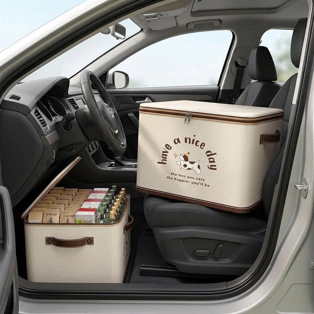 Car trunk storage box, foldable cartoon storage box, large-capacity car storage box, portable organizer box - Interior Placement