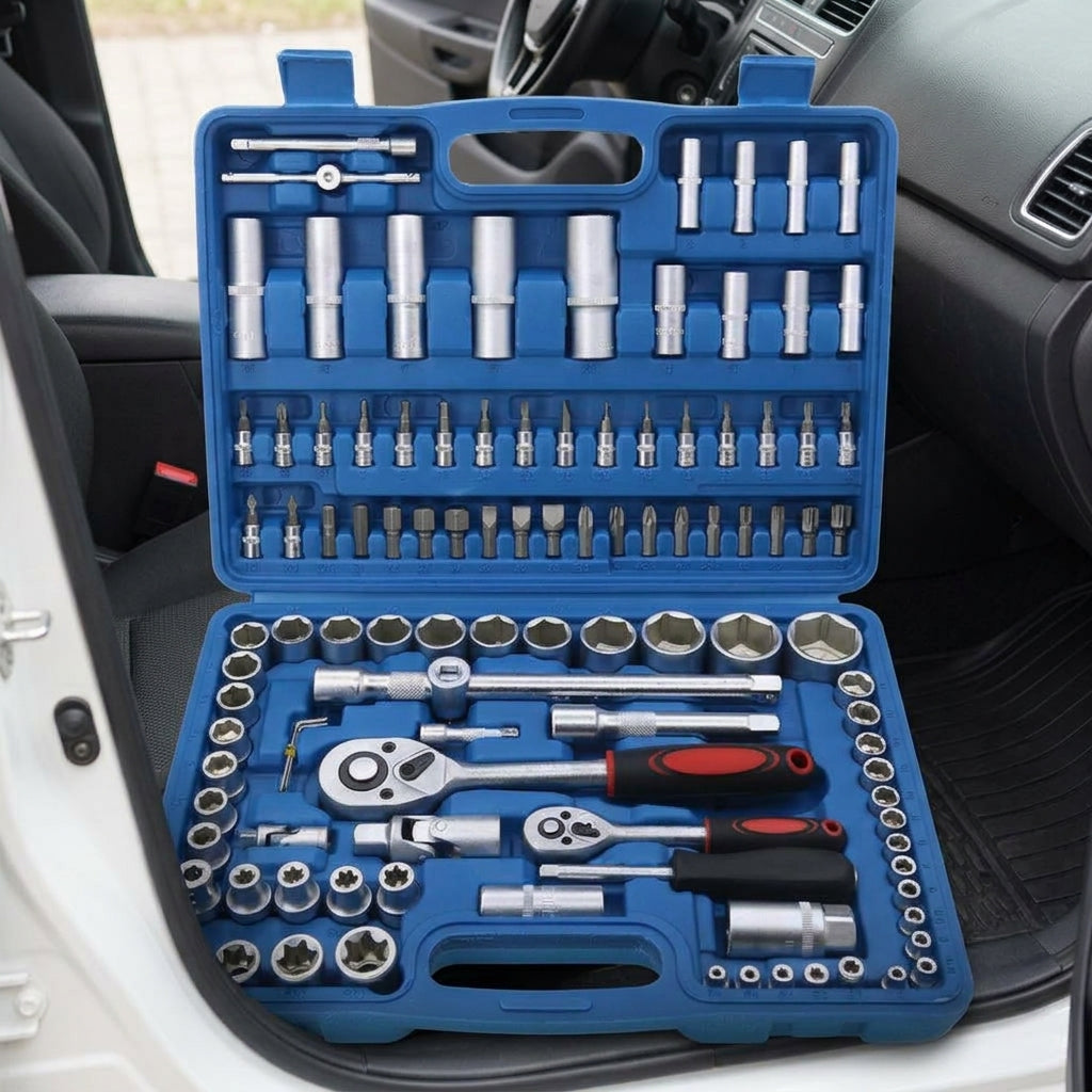 108 socket tool car repair toolbox multi-function large, medium and small flying ratchet wrench set hardware combination - Interior Placement