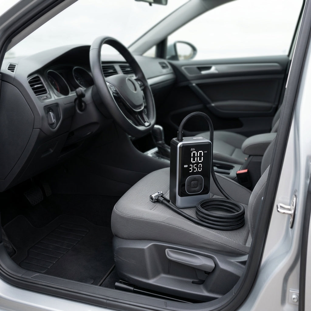 Cross-border on-board inflatable pump, on-board wireless inflatable pump, portable inflatable pump for car, electric car tire pump - Interior Placement