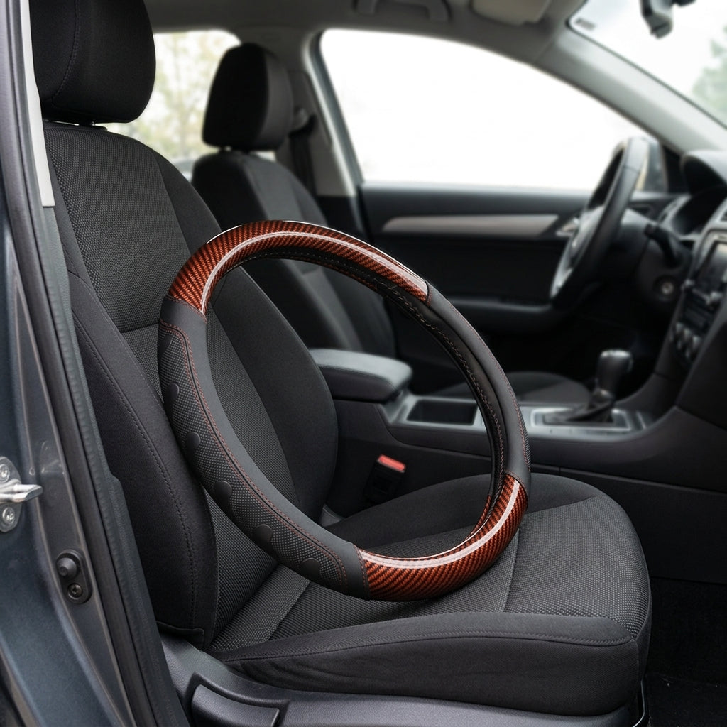[Carbon Fiber] Car Steering Wheel Handle Sleeve, All-Season Universal, Non-slip, Wear-Resistant, Breathable New Model Dropshipping - Interior Placement