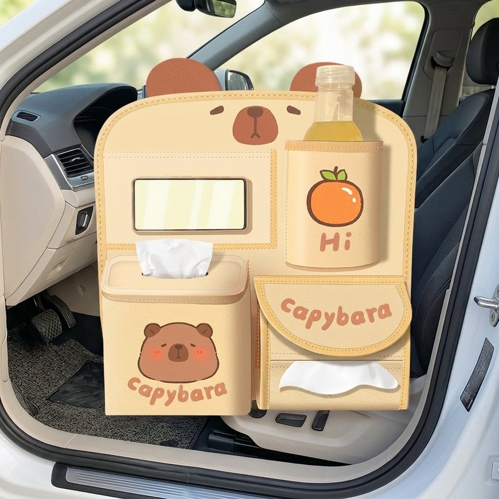 Car storage hanging bag, multifunctional creative cute car seat rear storage rack, tissue box inside car, trash bin - Interior Placement