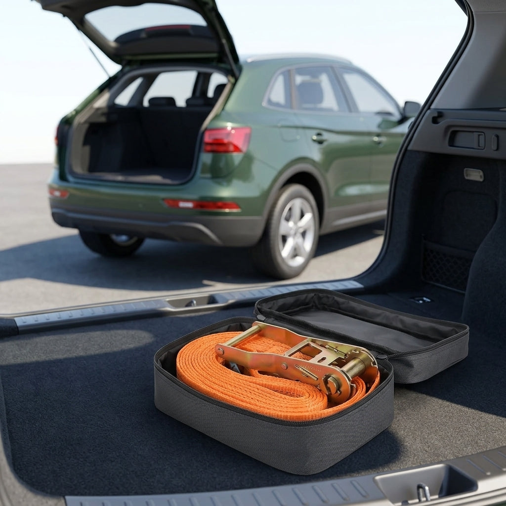 Cargo Ratchet Straps with Double Hooks, Orange - Packed In Boot