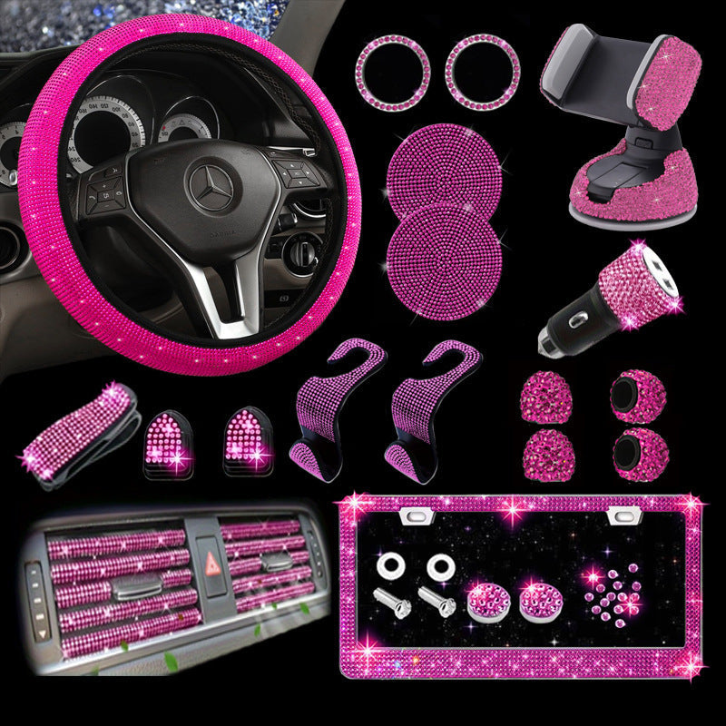 Car steering wheel cover all seasons universal anti-slip diamond combination multi-piece mobile phone holder steering wheel protector