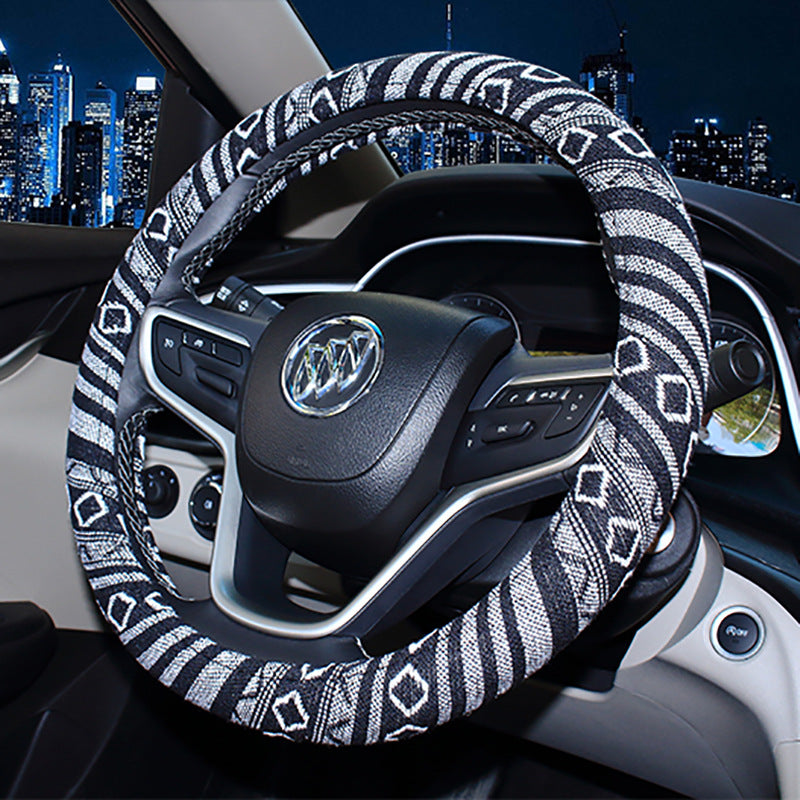 Steering wheel cover New national style old coarse cloth linen car steering wheel cover Personality trend car handle cover