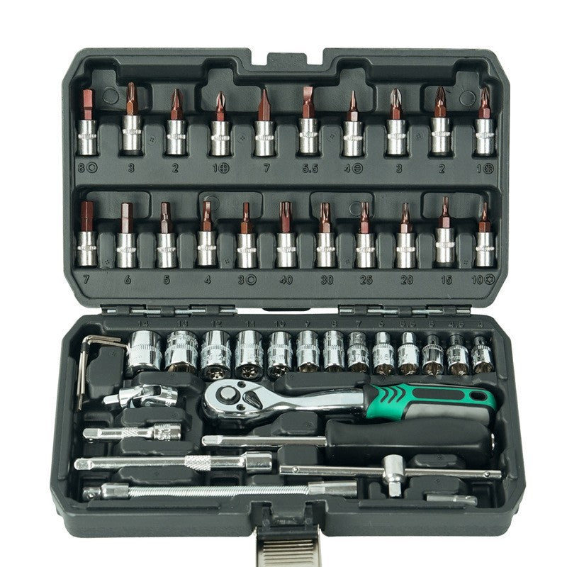 46-piece set of quick ratchet wrenches and screwdriver toolboxes for car repairs, hardware sets, and auto repair kits