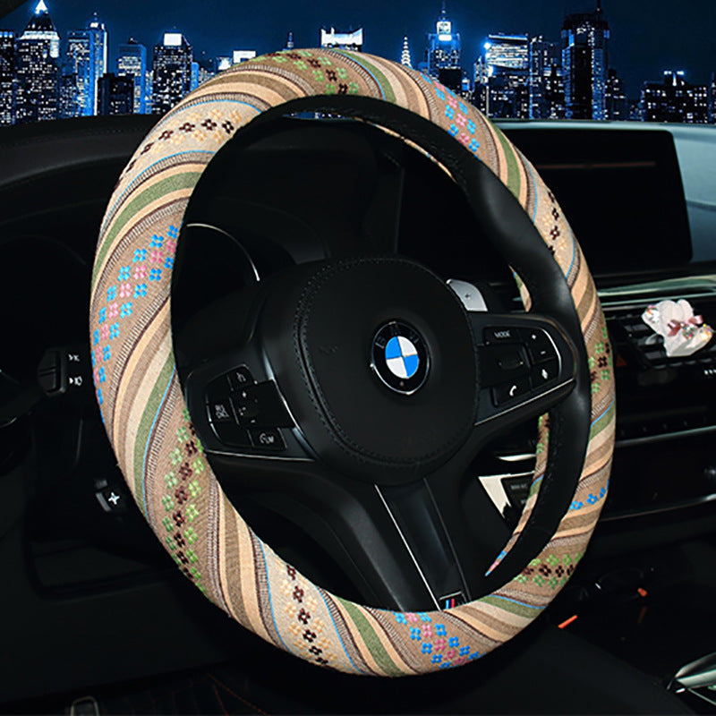 Steering wheel cover New national style old coarse cloth linen car steering wheel cover Personality trend car handle cover
