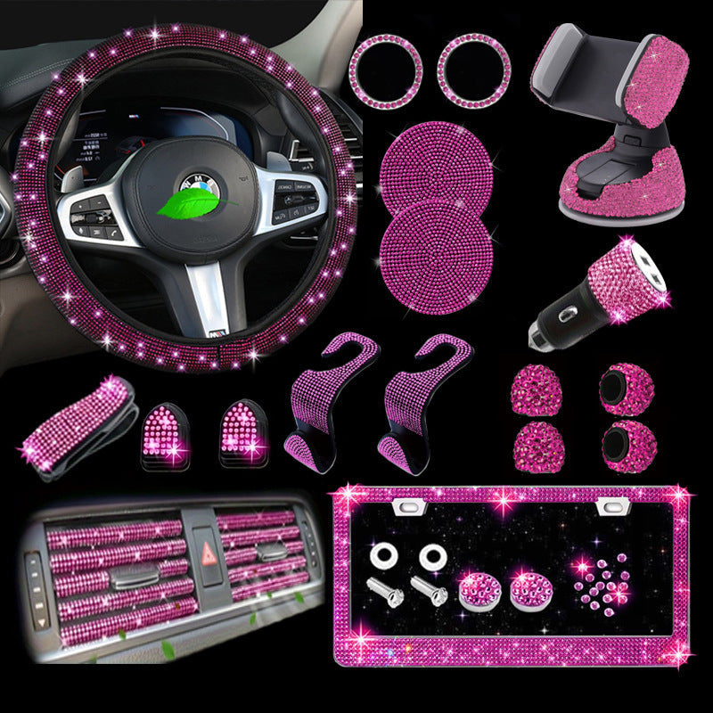 Car steering wheel cover all seasons universal anti-slip diamond combination multi-piece mobile phone holder steering wheel protector