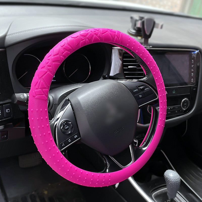 Cross-border geometric pattern non-slip silicone steering wheel cover, car D-round universal elastic particle sun-protection thickened handlebar cover