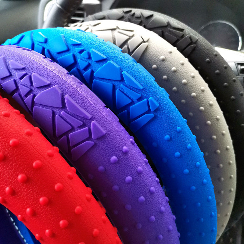 Cross-border geometric pattern non-slip silicone steering wheel cover, car D-round universal elastic particle sun-protection thickened handlebar cover