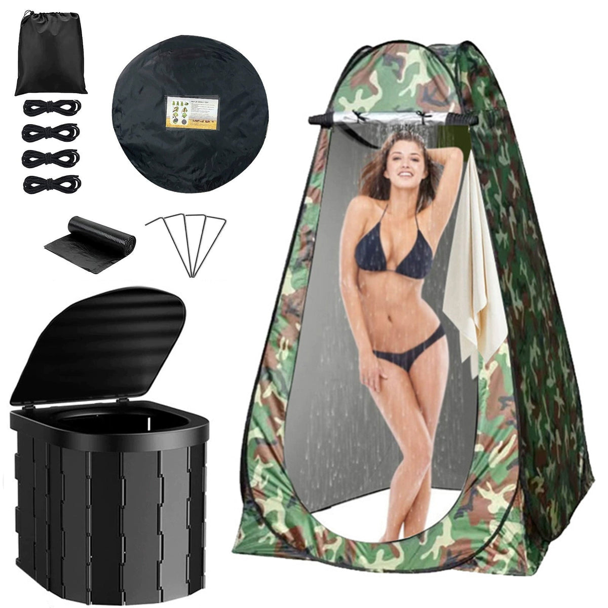 2025 Cross-border Hot Outdoor Shower Tent, Shower Bag, Toilet Combo, Changing Tent, Solar Drying Water Bag