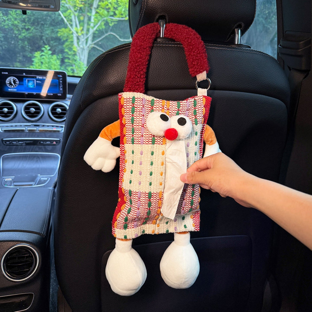 Car tissue box, cute plush toy hand, foot car, in-car tissue hanging bag, high-end practical car armrest box tissue box