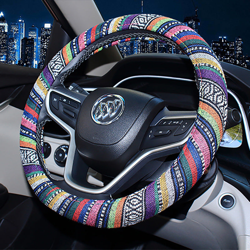 Steering wheel cover New national style old coarse cloth linen car steering wheel cover Personality trend car handle cover