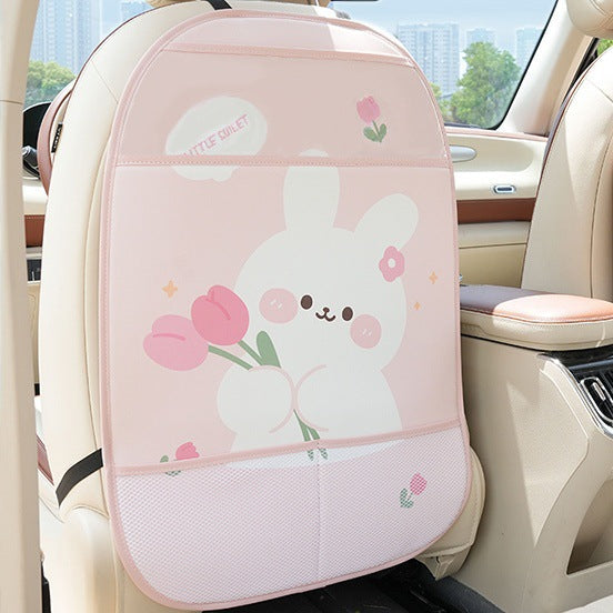Car seat back storage bag cute cartoon car trash can creative multifunctional car interior anti-kick mat
