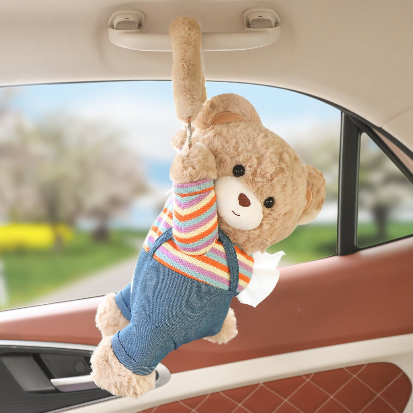 Car tissue box hanging car drawer box bear creative cute practical doll in the car tissue bag hanging bag