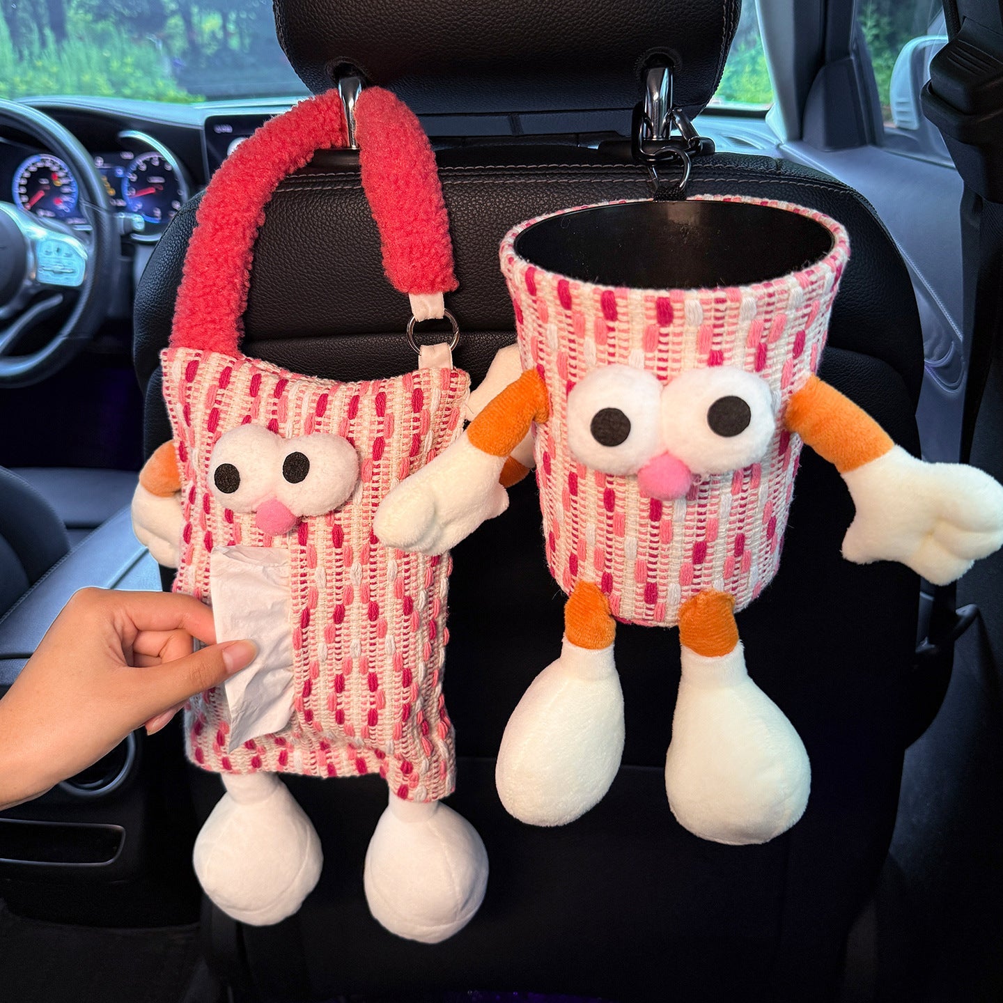 Car tissue box, cute plush toy hand, foot car, in-car tissue hanging bag, high-end practical car armrest box tissue box