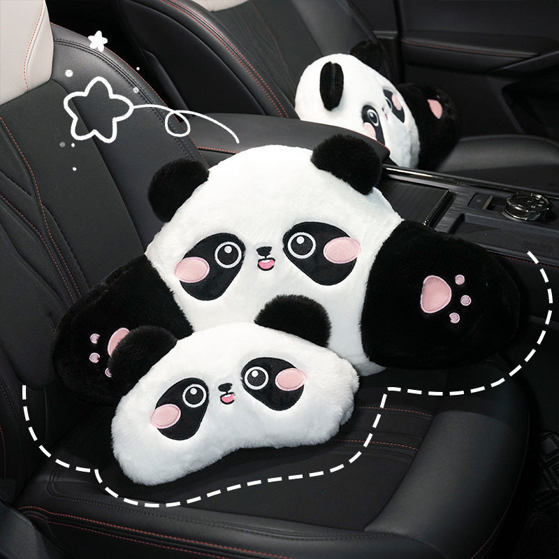 Car headrest lumbar support, cartoon cute panda, comfortable soft car cushion, all-season universal neck pillow