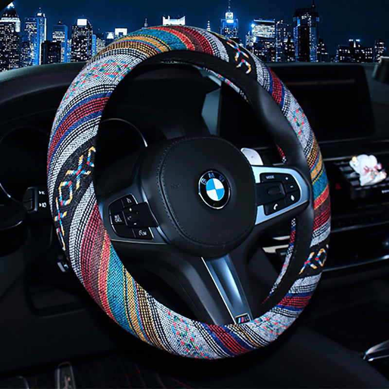 Steering wheel cover New national style old coarse cloth linen car steering wheel cover Personality trend car handle cover