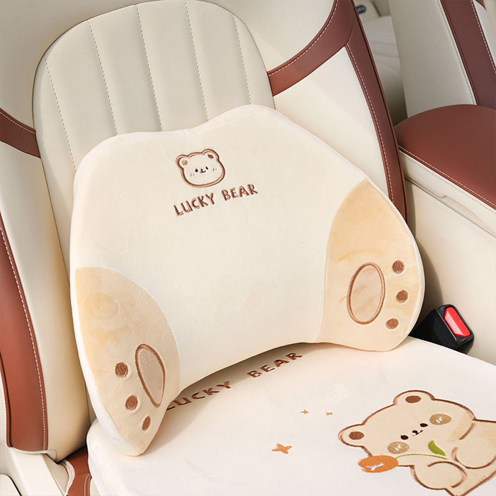 Cartoon memory foam car headrest, all-season plush car, soft seat lumbar pad, creative car lumbar support