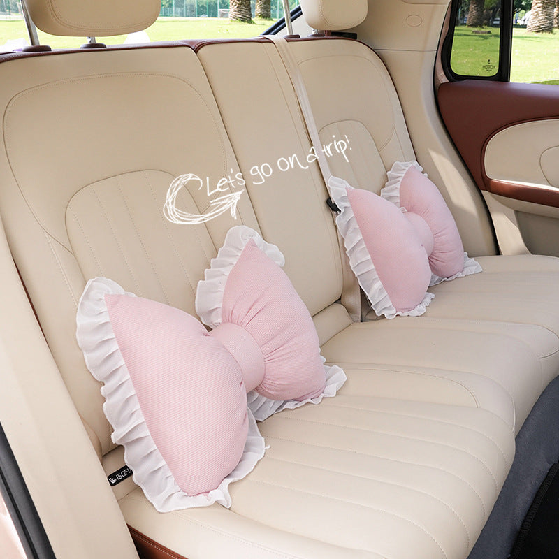 Creative butterfly-shaped car headrest neck support with lace edges for car cushions, all-season universal comfortable breathable car lumbar support