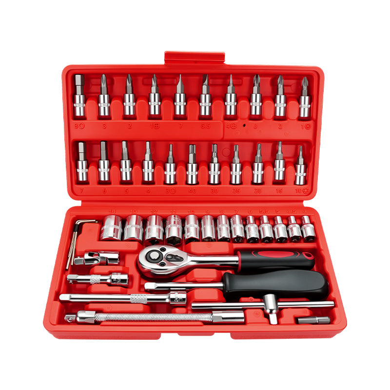 46-piece set of quick ratchet wrenches and screwdriver toolboxes for car repairs, hardware sets, and auto repair kits