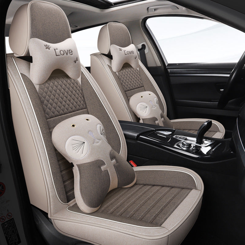 All-season universal full-coverage car seat covers, full-coverage spring and winter linen fabric art car covers, seat covers, and car cushion covers