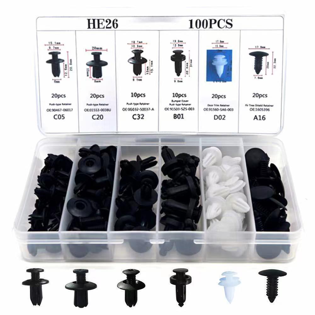 Cross-border 100PCS boxed buckles, 6 different automotive plastic fixed buckles, general car buckles, HE26 buckles
