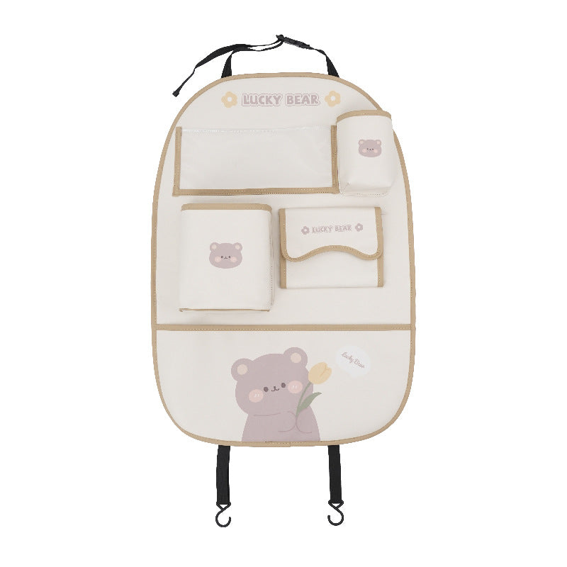 Car seat back storage bag cute cartoon car trash can creative multifunctional car interior anti-kick mat