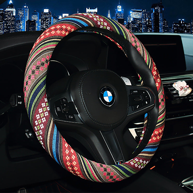 Steering wheel cover New national style old coarse cloth linen car steering wheel cover Personality trend car handle cover
