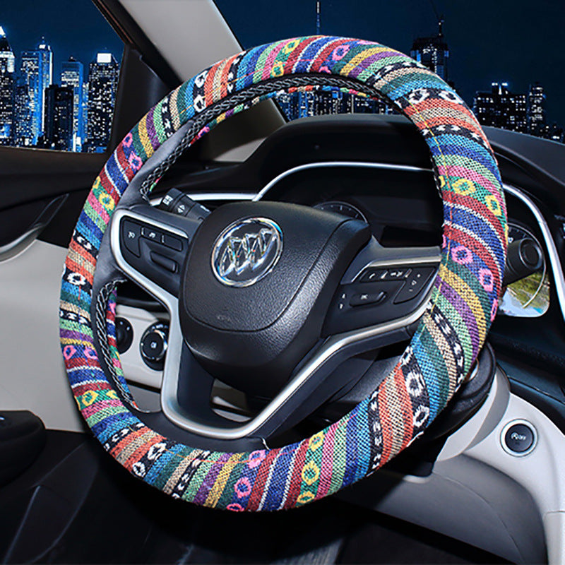 Steering wheel cover New national style old coarse cloth linen car steering wheel cover Personality trend car handle cover