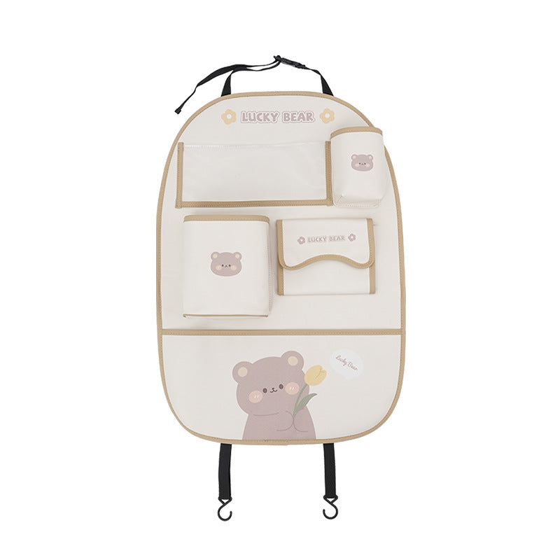 Car seat back storage bag cute cartoon car trash can creative multifunctional car interior anti-kick mat