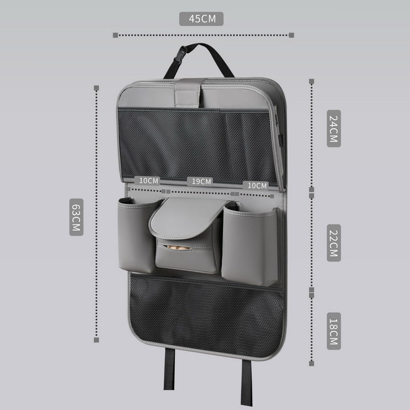 Car seat back storage bag, leather rear storage box, dining table model car seat back hanging bag, anti-kick mat