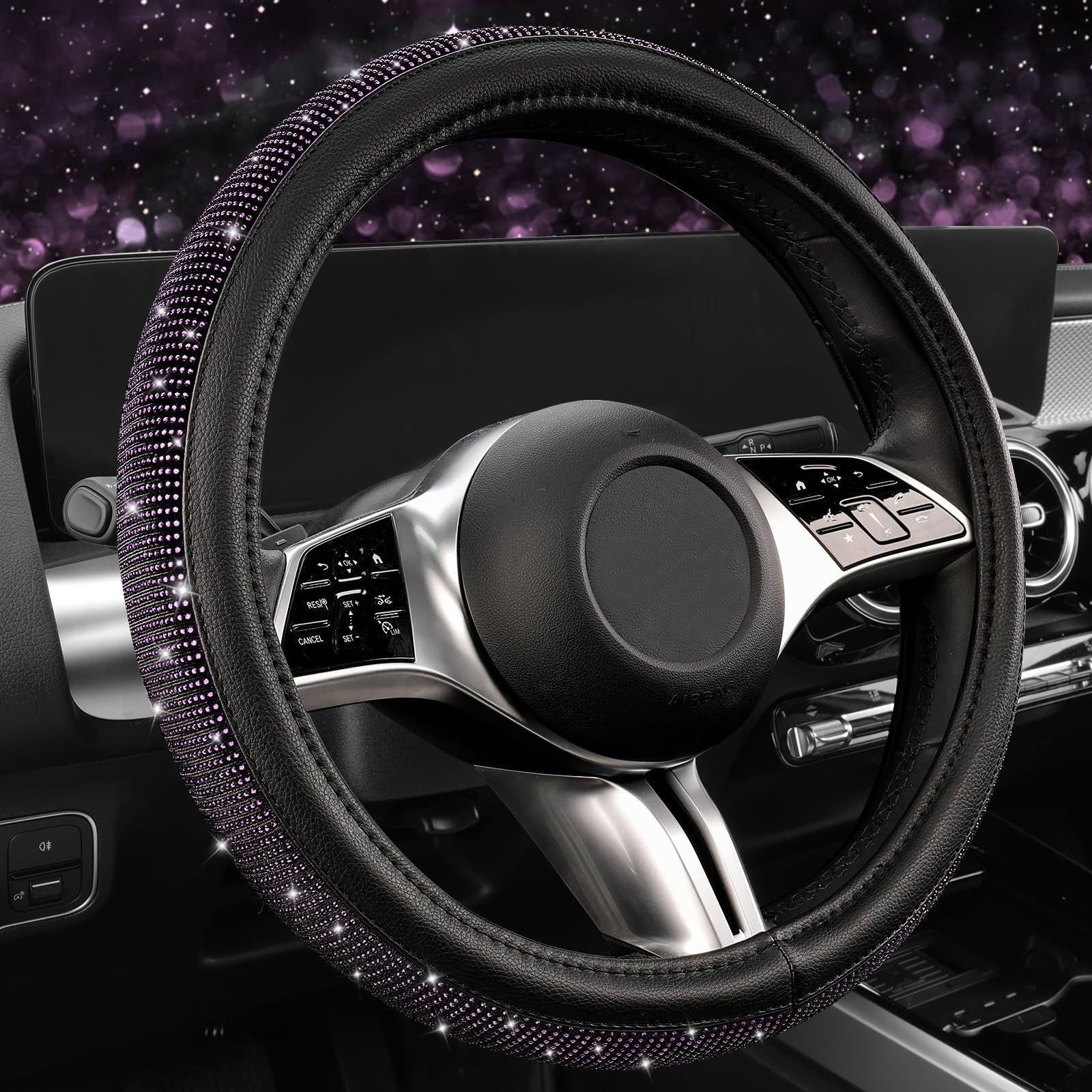New car rhinestone fully rhinestone-hot rhinestone steering wheel, personalized handlebar cover, unisex steering wheel, Amazon