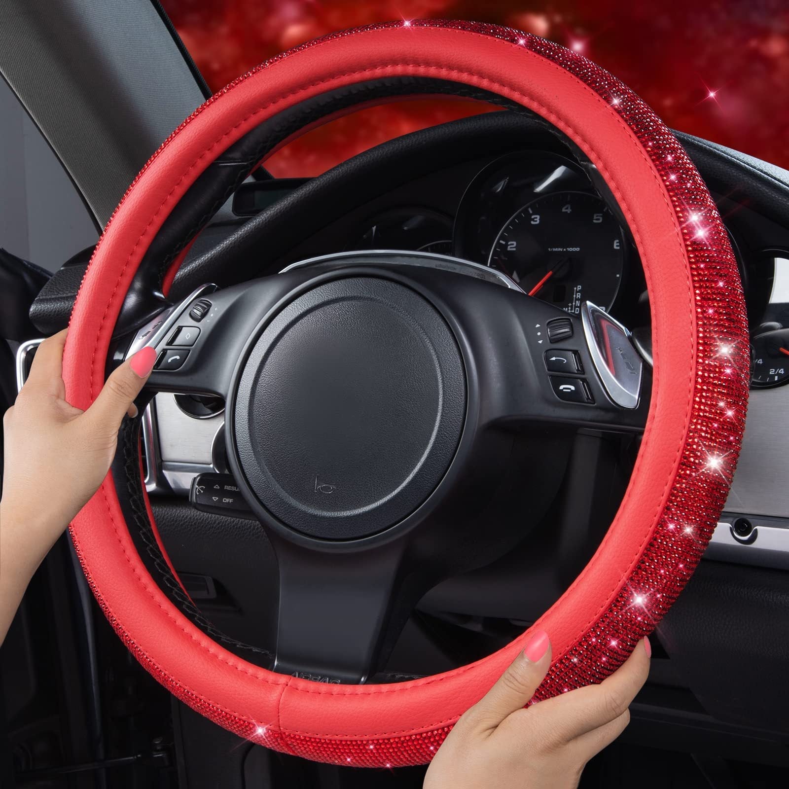 New car rhinestone fully rhinestone-hot rhinestone steering wheel, personalized handlebar cover, unisex steering wheel, Amazon