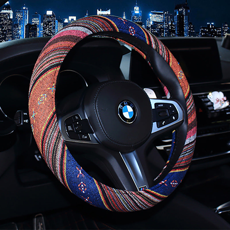 Steering wheel cover New national style old coarse cloth linen car steering wheel cover Personality trend car handle cover