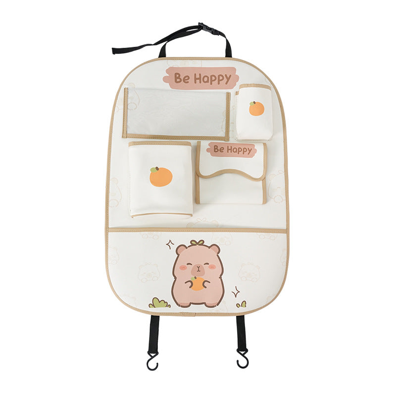 Car seat back storage bag cute cartoon car trash can creative multifunctional car interior anti-kick mat