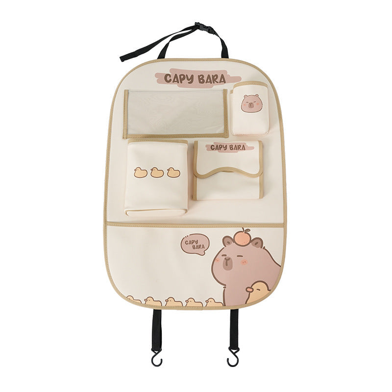 Car seat back storage bag cute cartoon car trash can creative multifunctional car interior anti-kick mat