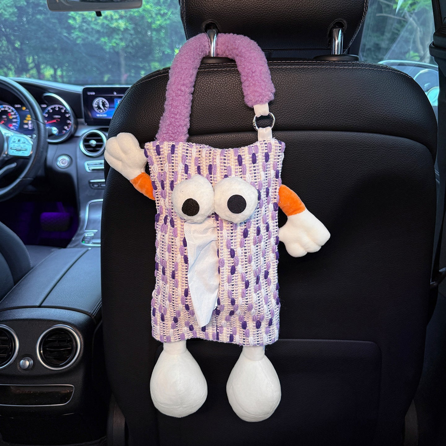 Car tissue box, cute plush toy hand, foot car, in-car tissue hanging bag, high-end practical car armrest box tissue box